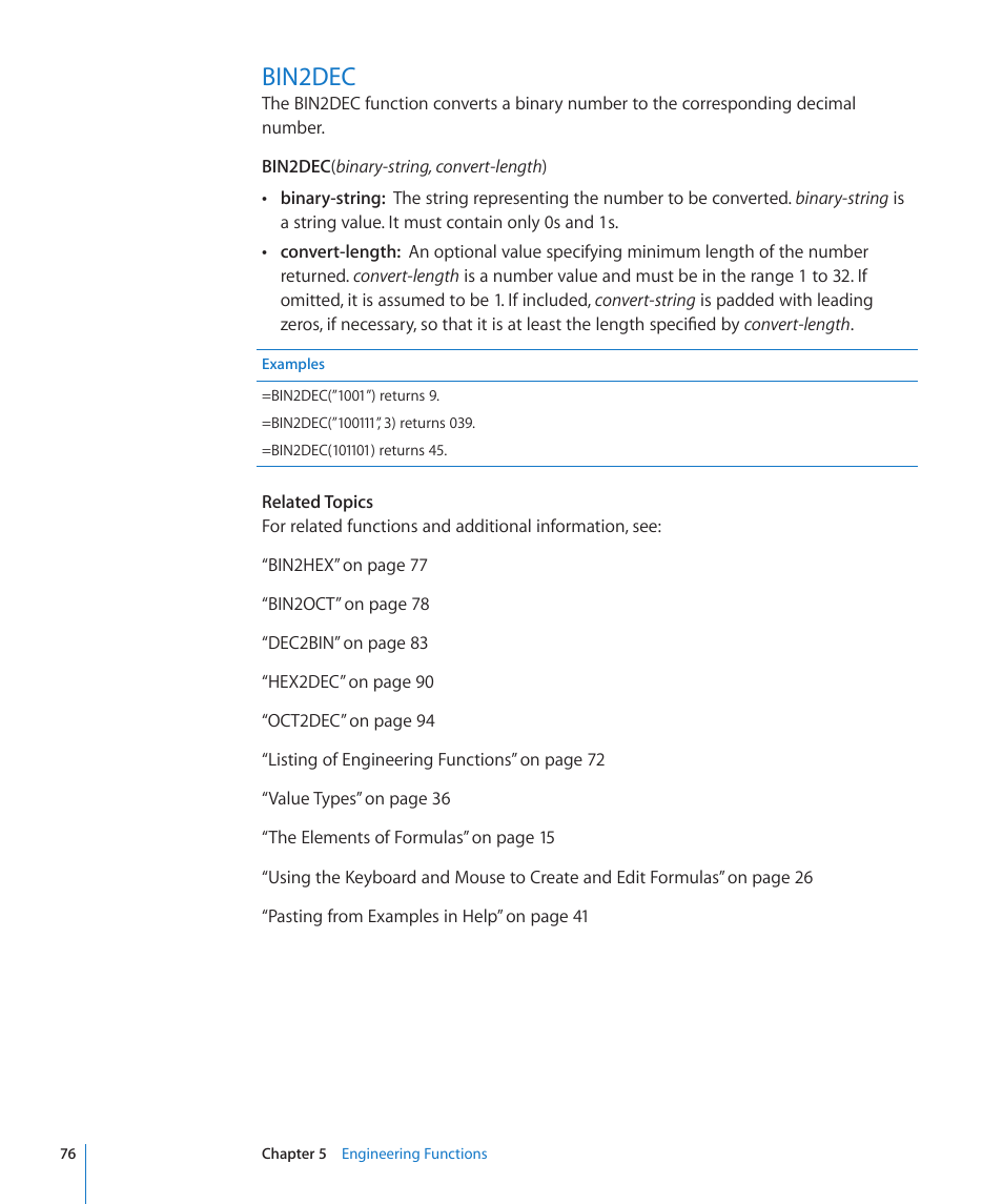 Bin2dec, 76 bin2dec | Apple iWork '09 User Manual | Page 76 / 372