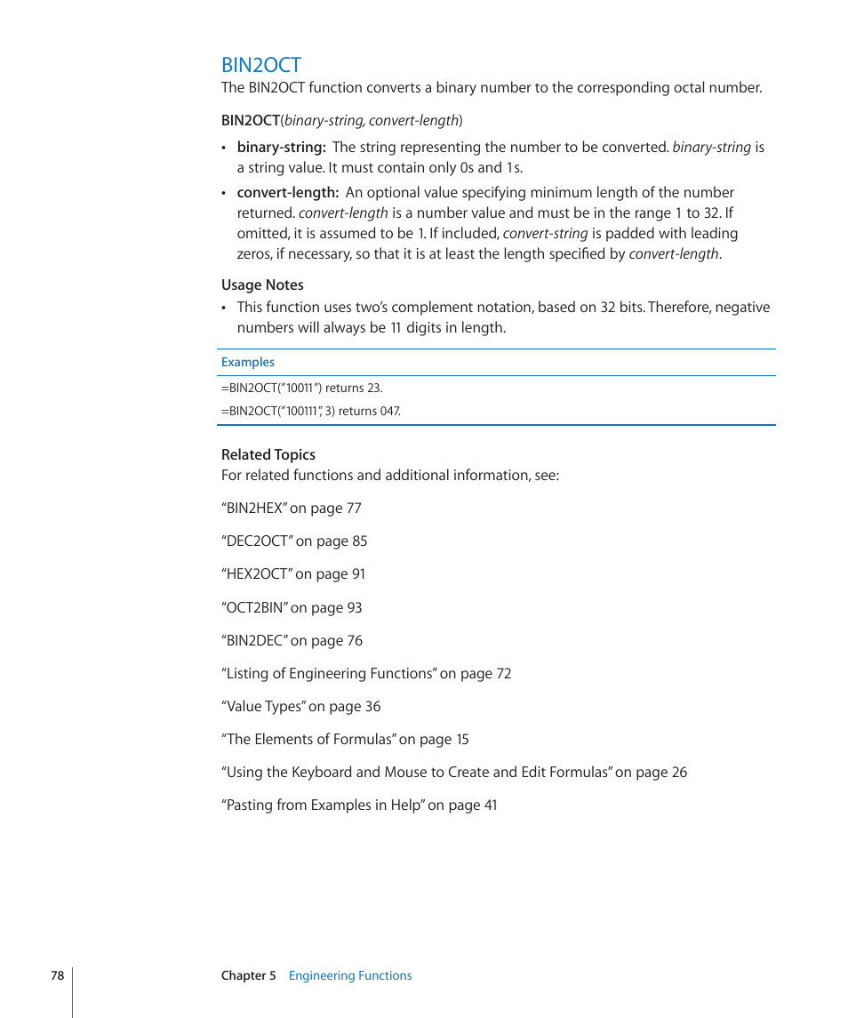 Bin2oct, 78 bin2oct | Apple iWork '09 User Manual | Page 78 / 372