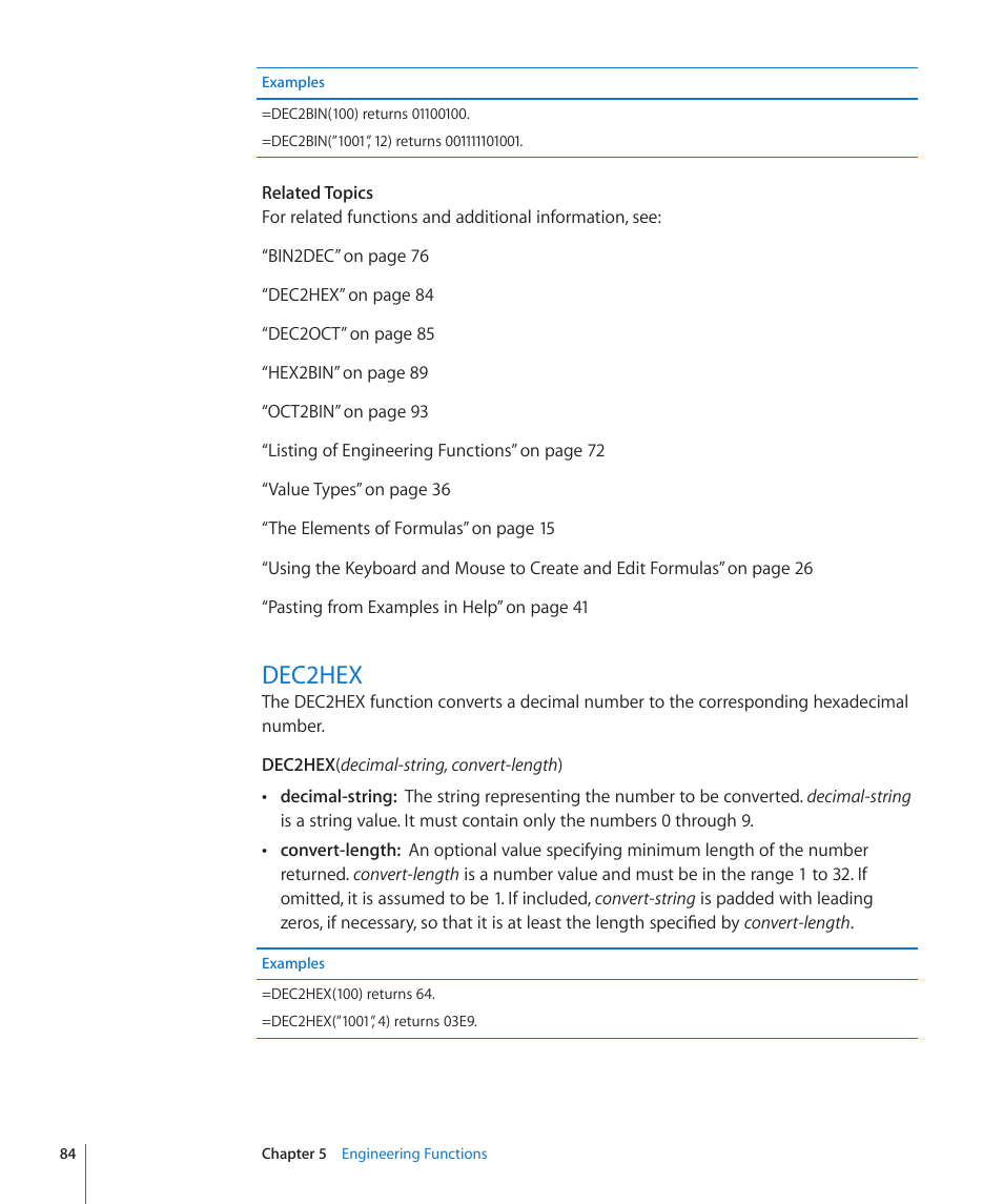 Dec2hex, 84 dec2hex | Apple iWork '09 User Manual | Page 84 / 372