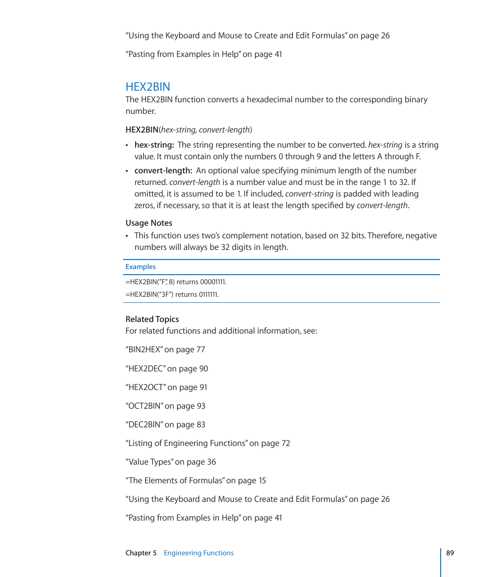 Hex2bin, 89 hex2bin | Apple iWork '09 User Manual | Page 89 / 372