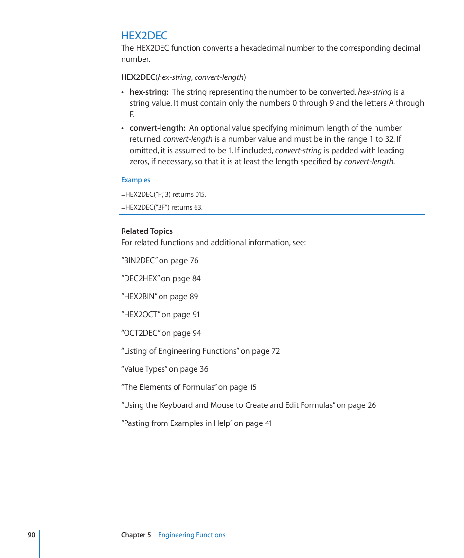 Hex2dec, 90 hex2dec | Apple iWork '09 User Manual | Page 90 / 372