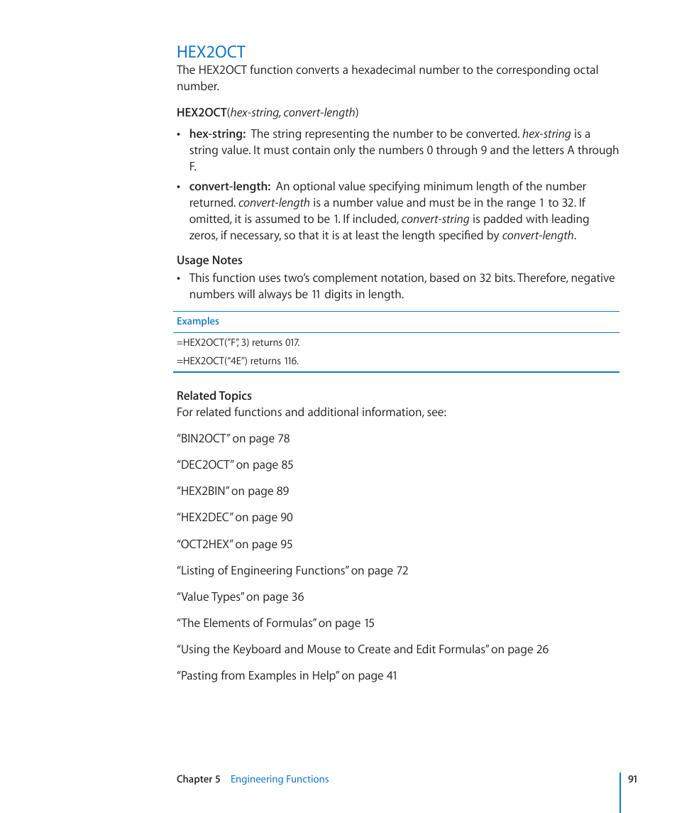 Hex2oct, 91 hex2oct | Apple iWork '09 User Manual | Page 91 / 372