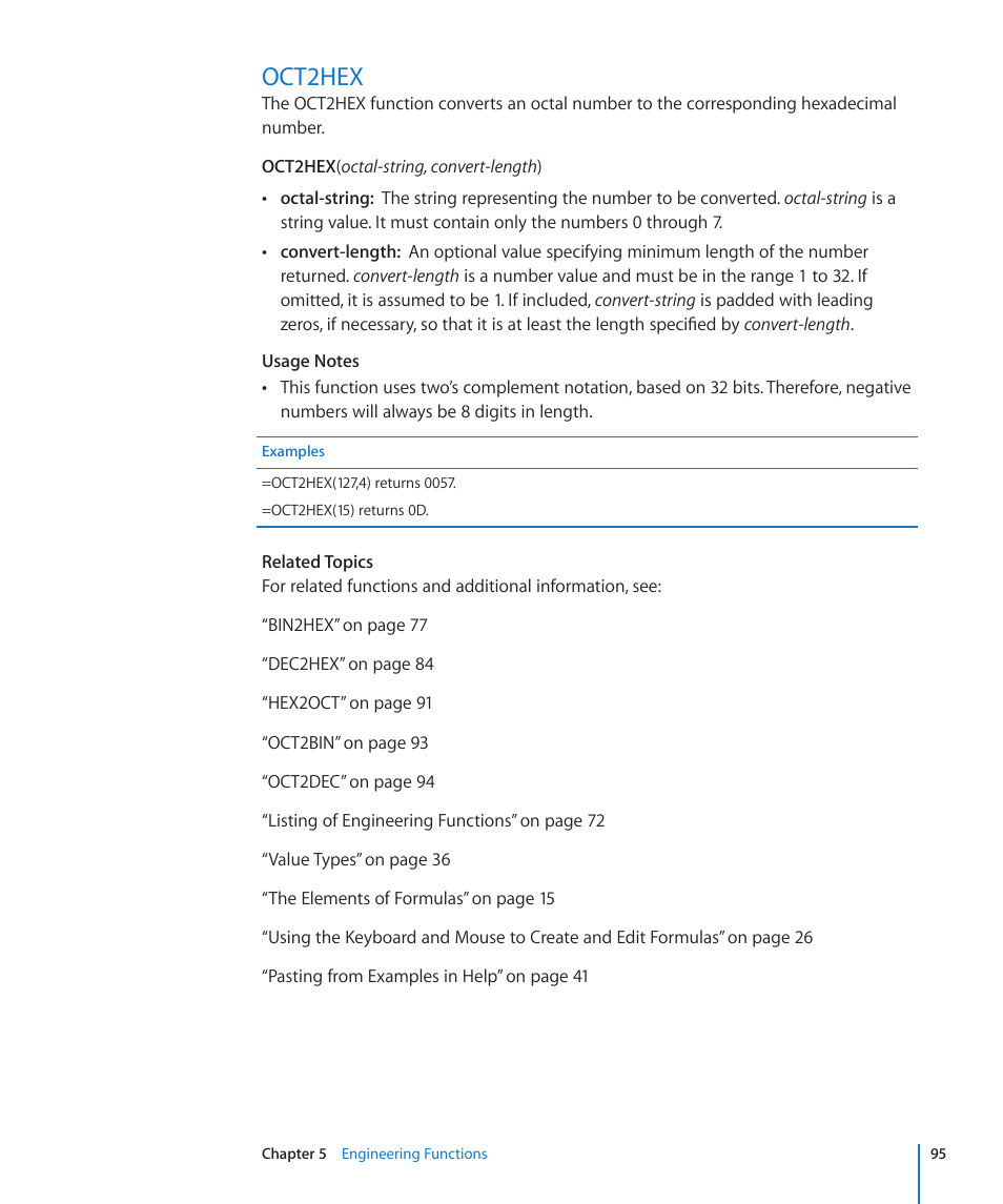 Oct2hex, 95 oct2hex | Apple iWork '09 User Manual | Page 95 / 372
