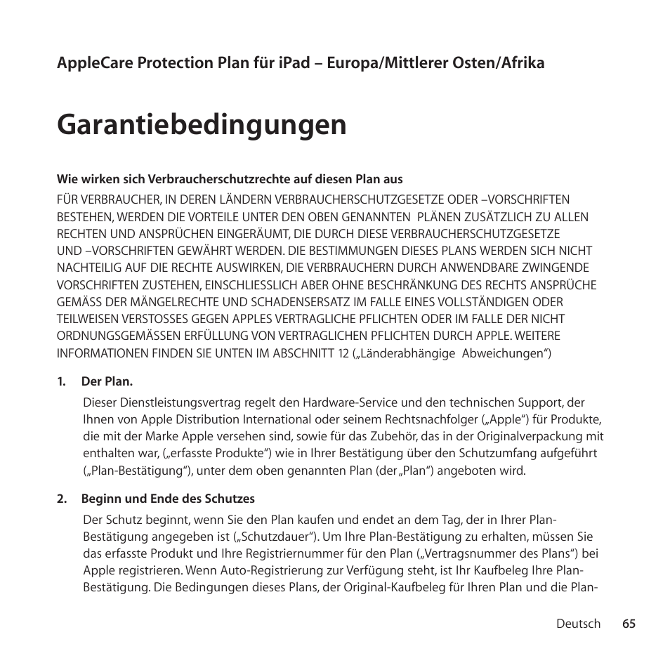 Garantiebedingungen | Apple AppleCare Protection Plan for iPad User Manual | Page 65 / 100