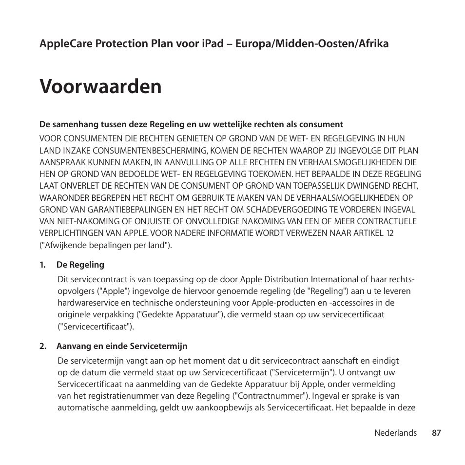 Voorwaarden | Apple AppleCare Protection Plan for iPad User Manual | Page 87 / 100