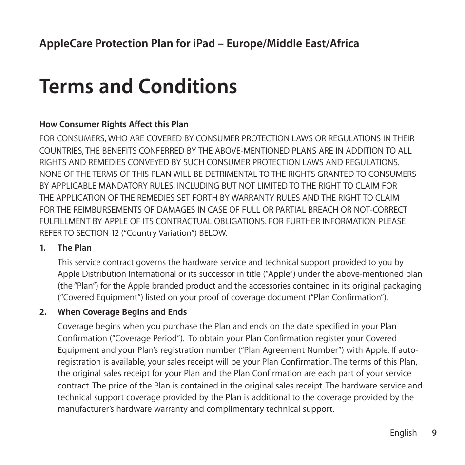 Terms and conditions | Apple AppleCare Protection Plan for iPad User Manual | Page 9 / 100