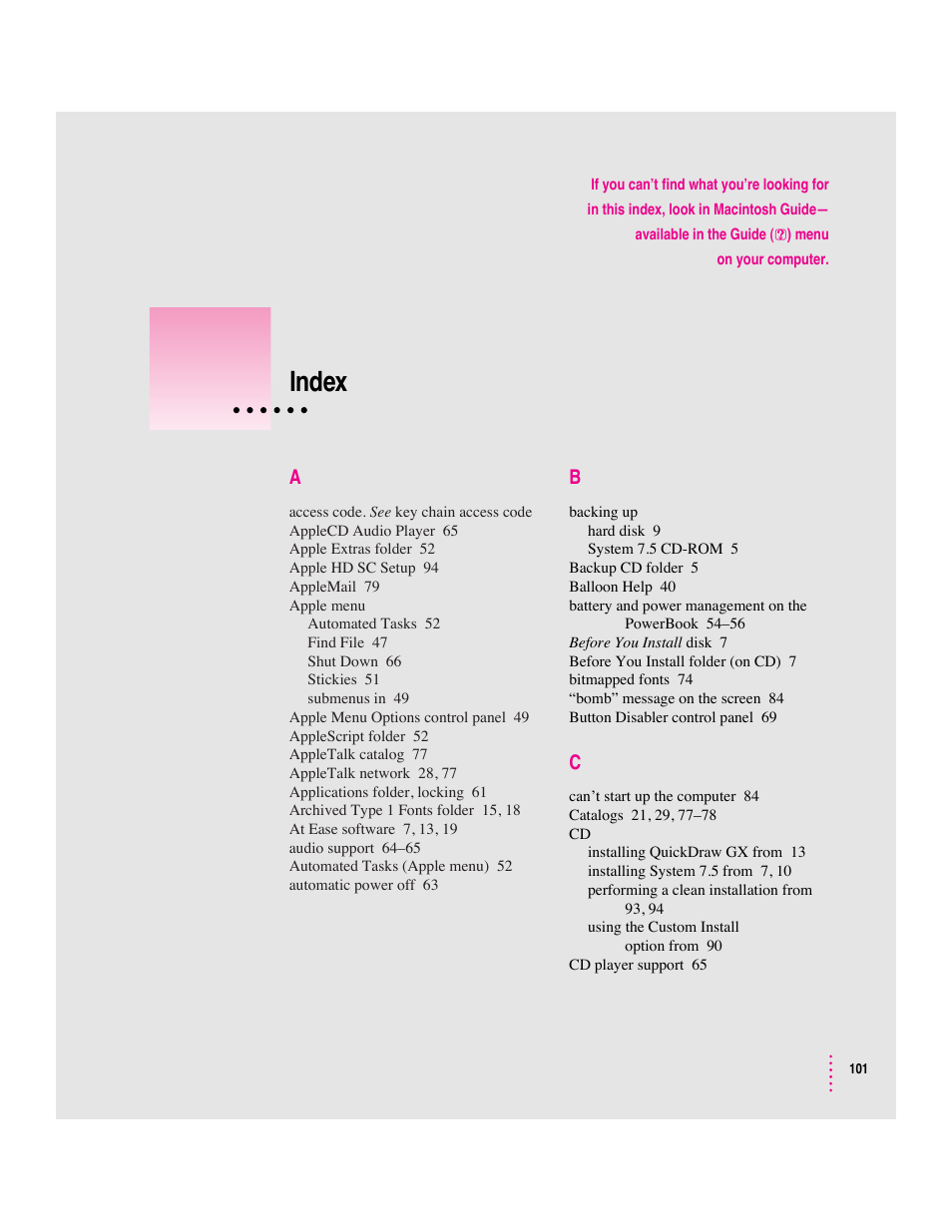 Index | Apple Macintosh System 7.5 User Manual | Page 105 / 114