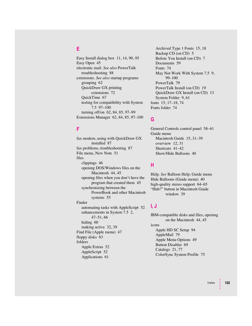 I, j | Apple Macintosh System 7.5 User Manual | Page 107 / 114