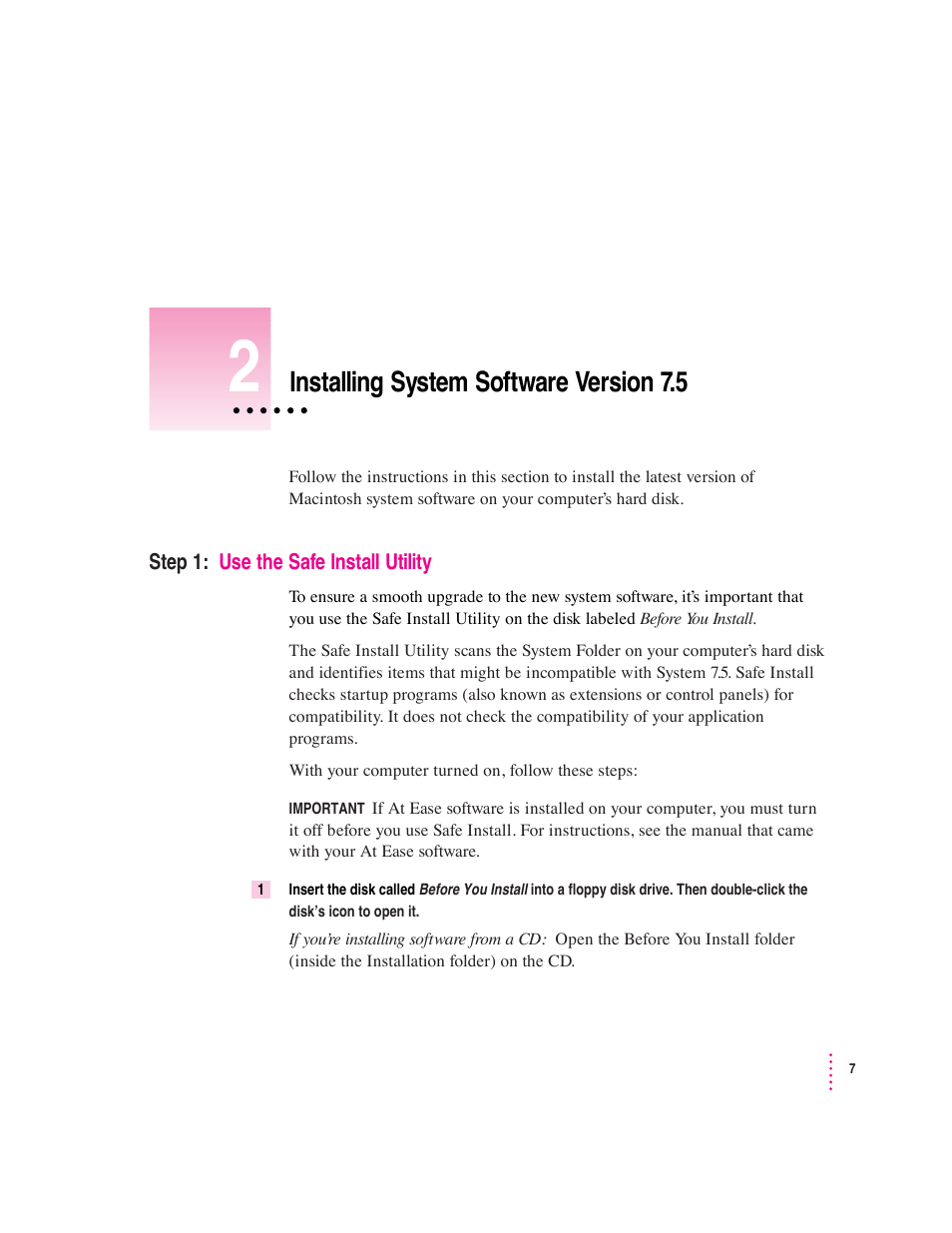 Installing system software version 7.5 | Apple Macintosh System 7.5 User Manual | Page 13 / 114