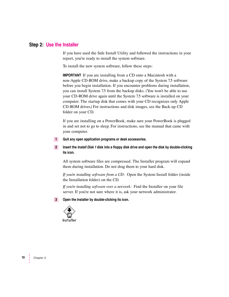 Step 2: use the installer | Apple Macintosh System 7.5 User Manual | Page 16 / 114