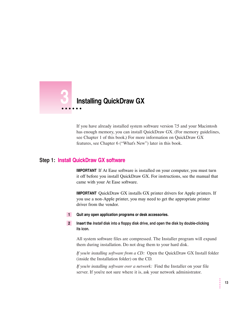 Installing quickdraw gx | Apple Macintosh System 7.5 User Manual | Page 19 / 114