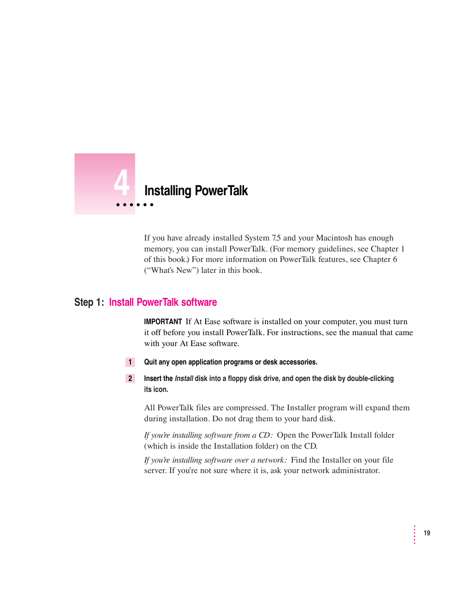 Installing powertalk | Apple Macintosh System 7.5 User Manual | Page 25 / 114