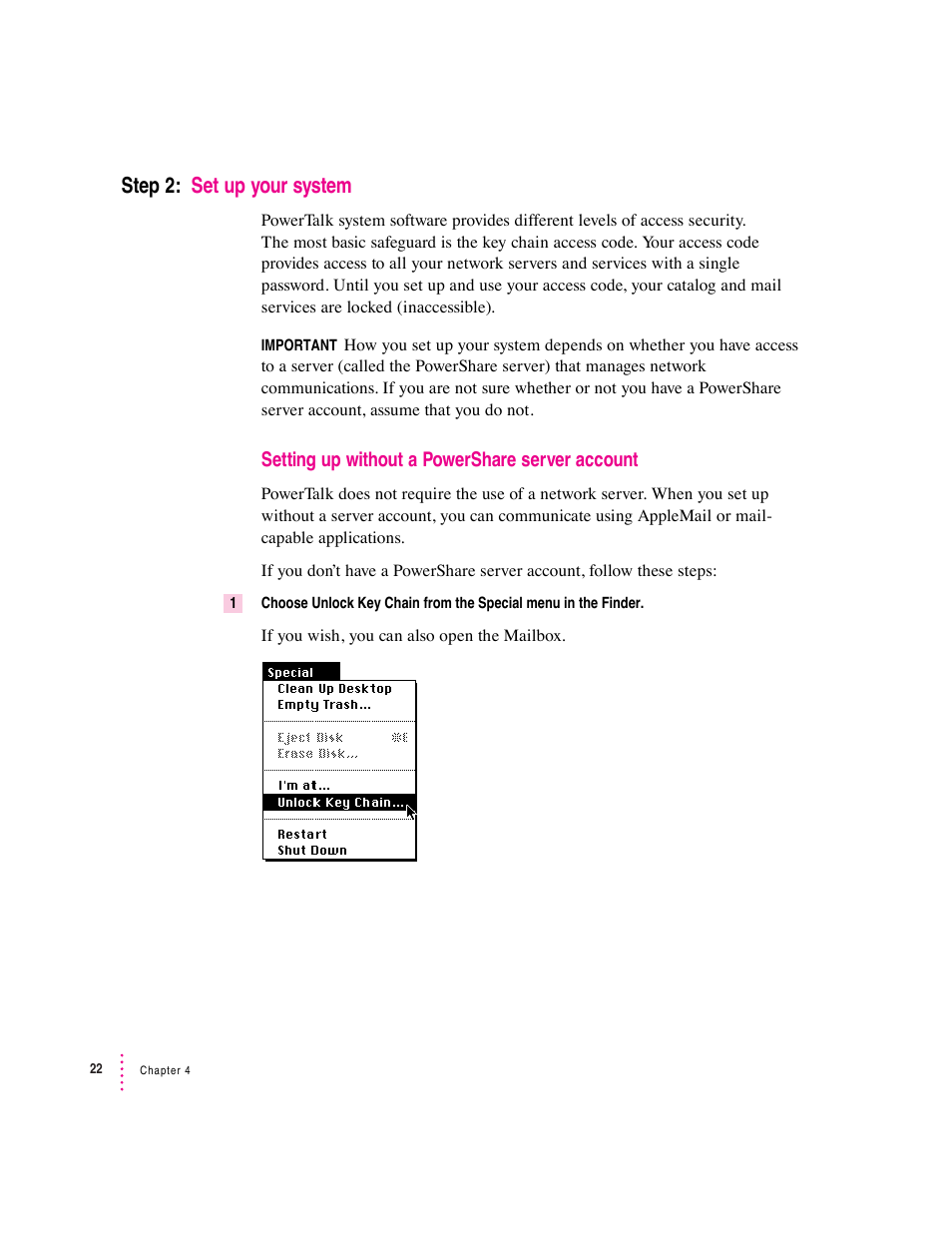 Step 2: set up your system | Apple Macintosh System 7.5 User Manual | Page 28 / 114