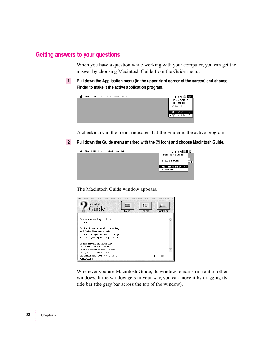 Getting answers to your questions | Apple Macintosh System 7.5 User Manual | Page 37 / 114