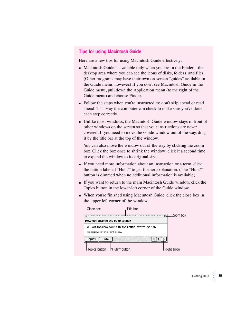 Tips for using macintosh guide | Apple Macintosh System 7.5 User Manual | Page 44 / 114