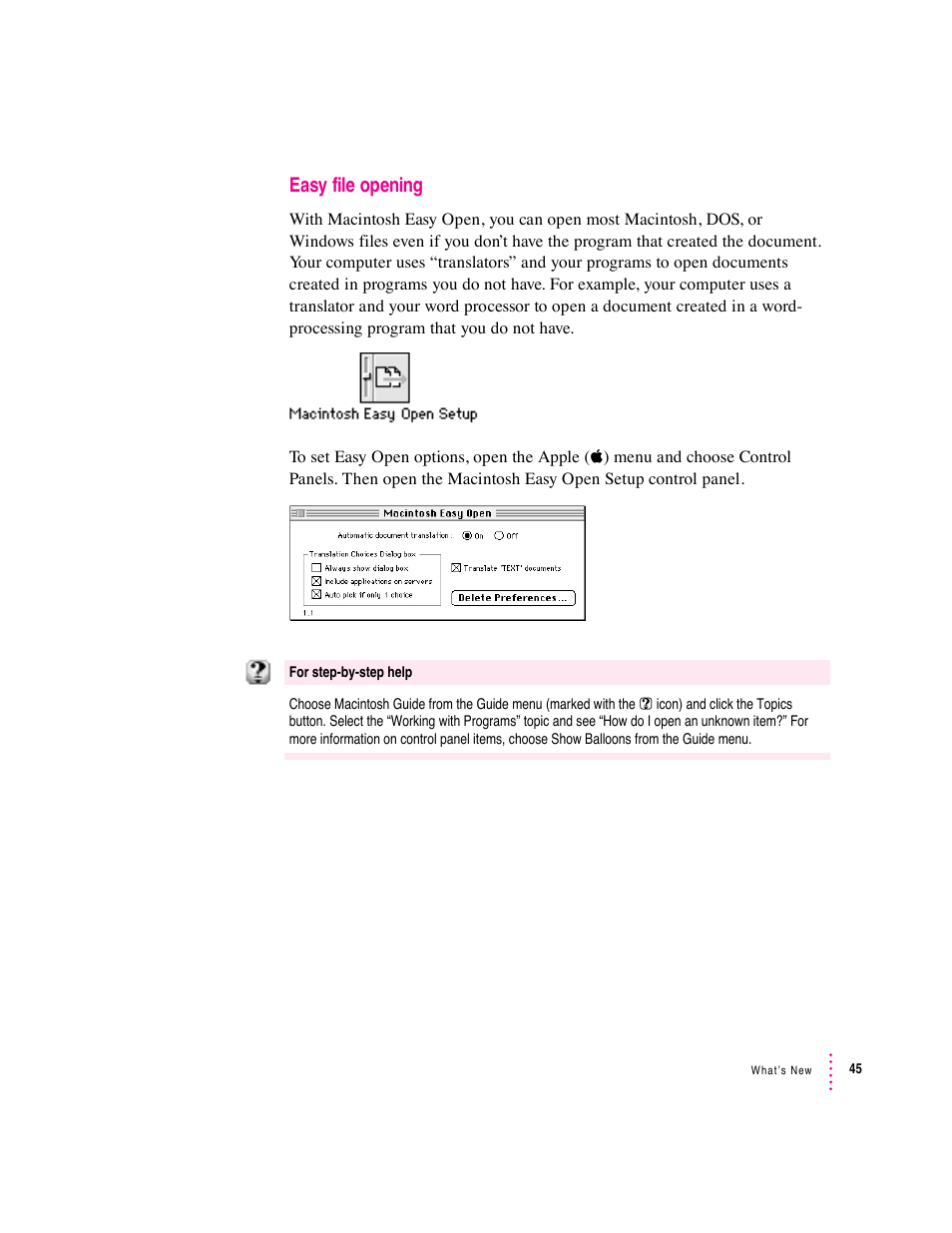 Easy file opening | Apple Macintosh System 7.5 User Manual | Page 50 / 114