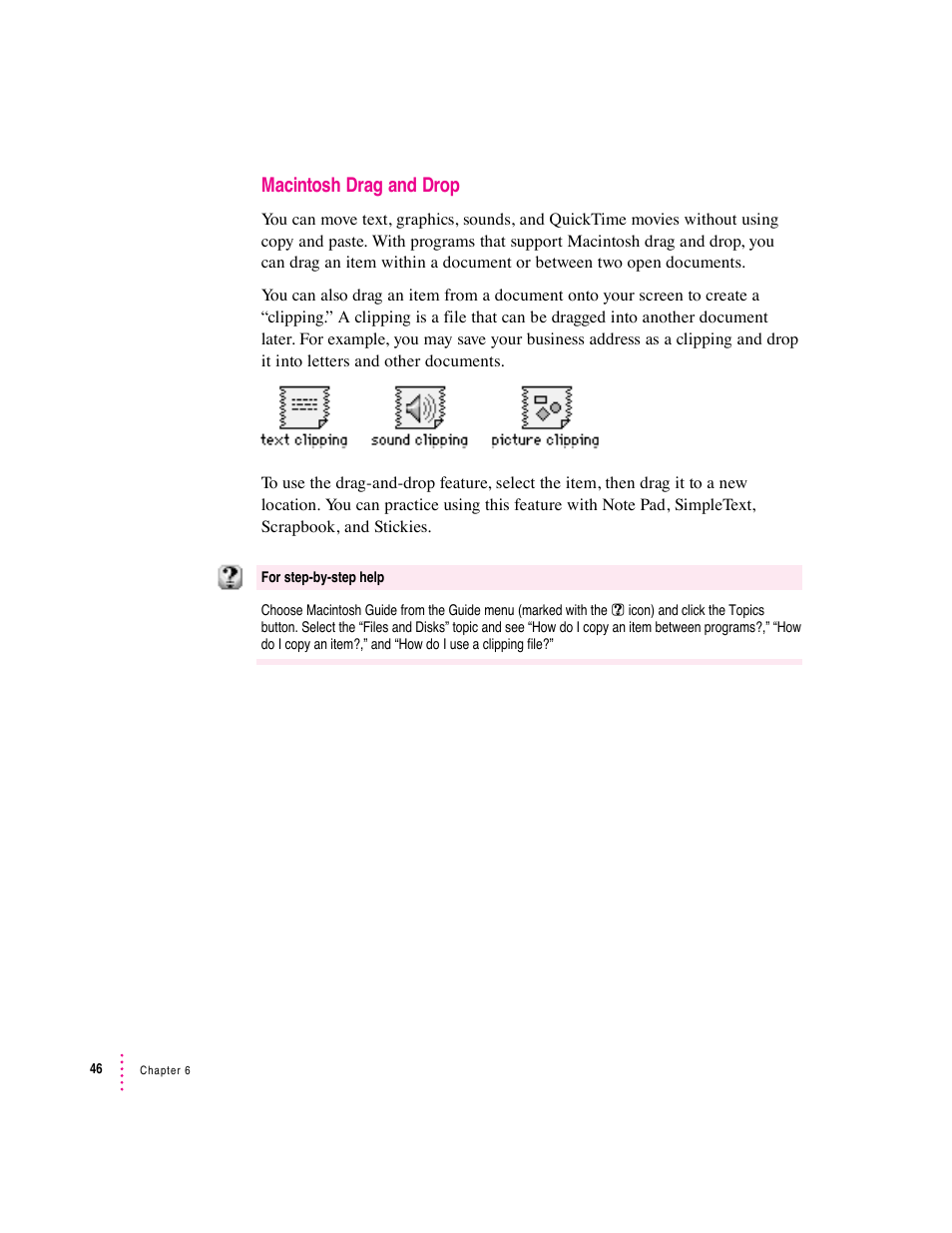 Macintosh drag and drop | Apple Macintosh System 7.5 User Manual | Page 51 / 114