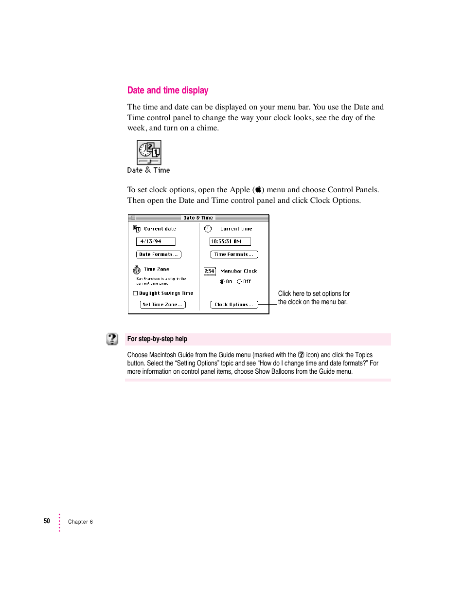 Date and time display | Apple Macintosh System 7.5 User Manual | Page 55 / 114