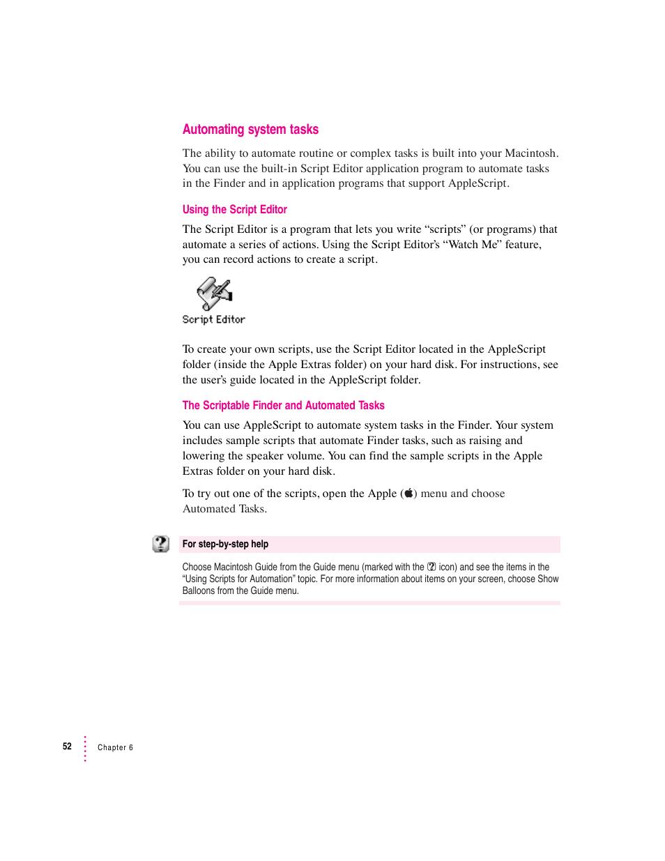 Automating system tasks | Apple Macintosh System 7.5 User Manual | Page 57 / 114