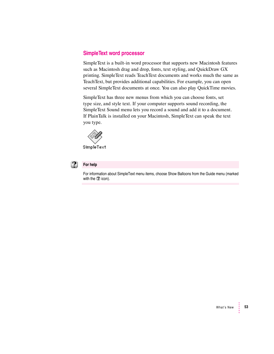 Simpletext word processor | Apple Macintosh System 7.5 User Manual | Page 58 / 114