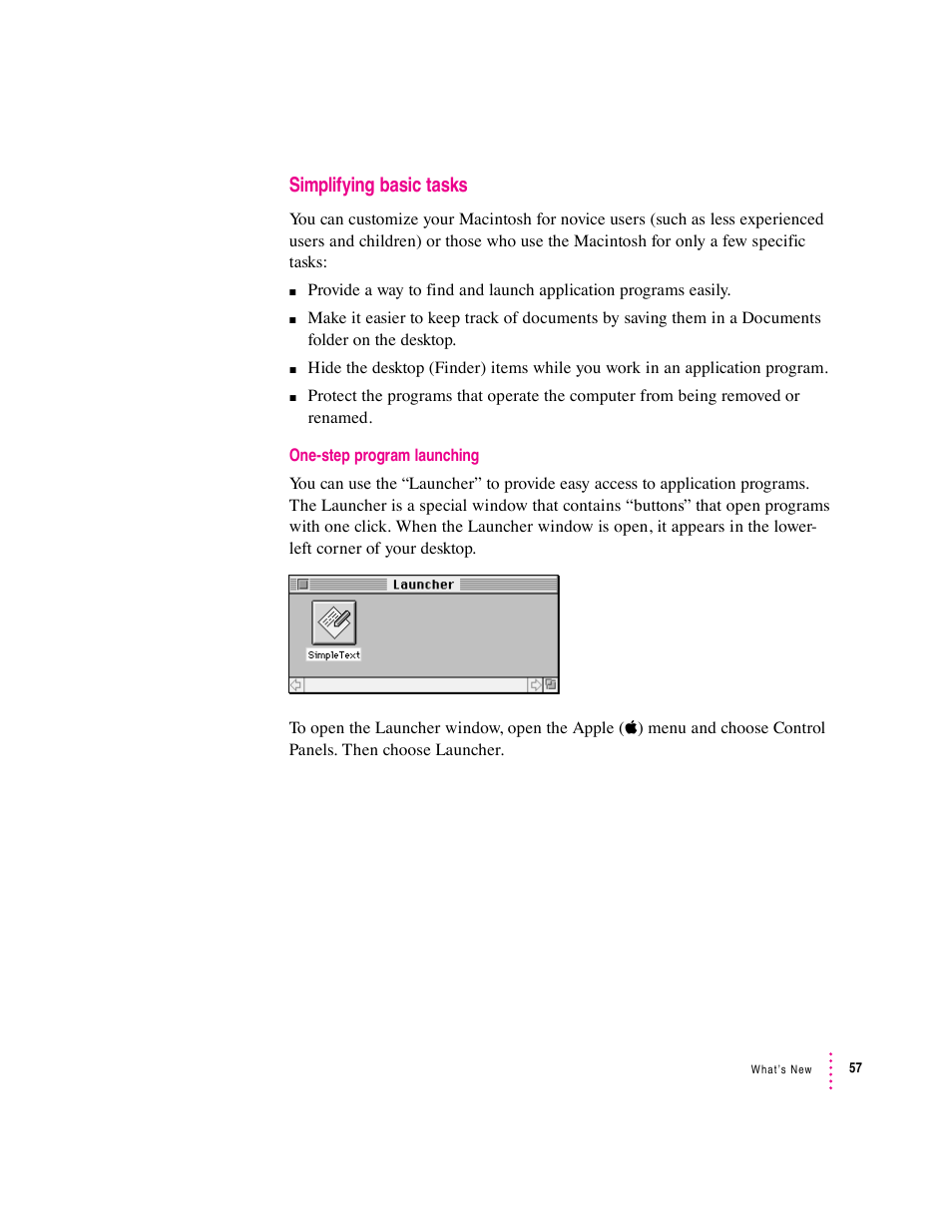 Simplifying basic tasks | Apple Macintosh System 7.5 User Manual | Page 62 / 114