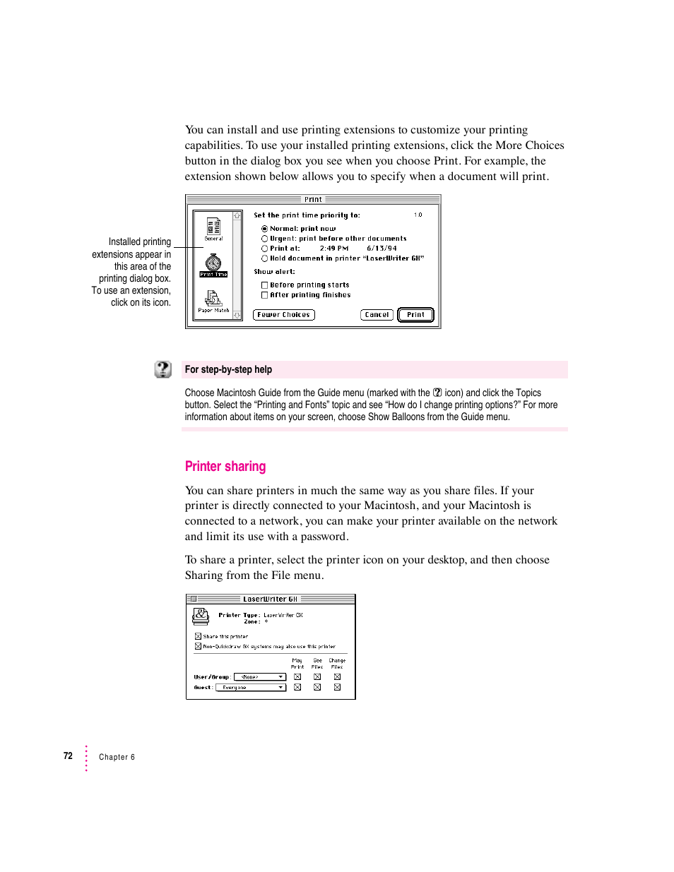 Printer sharing | Apple Macintosh System 7.5 User Manual | Page 77 / 114