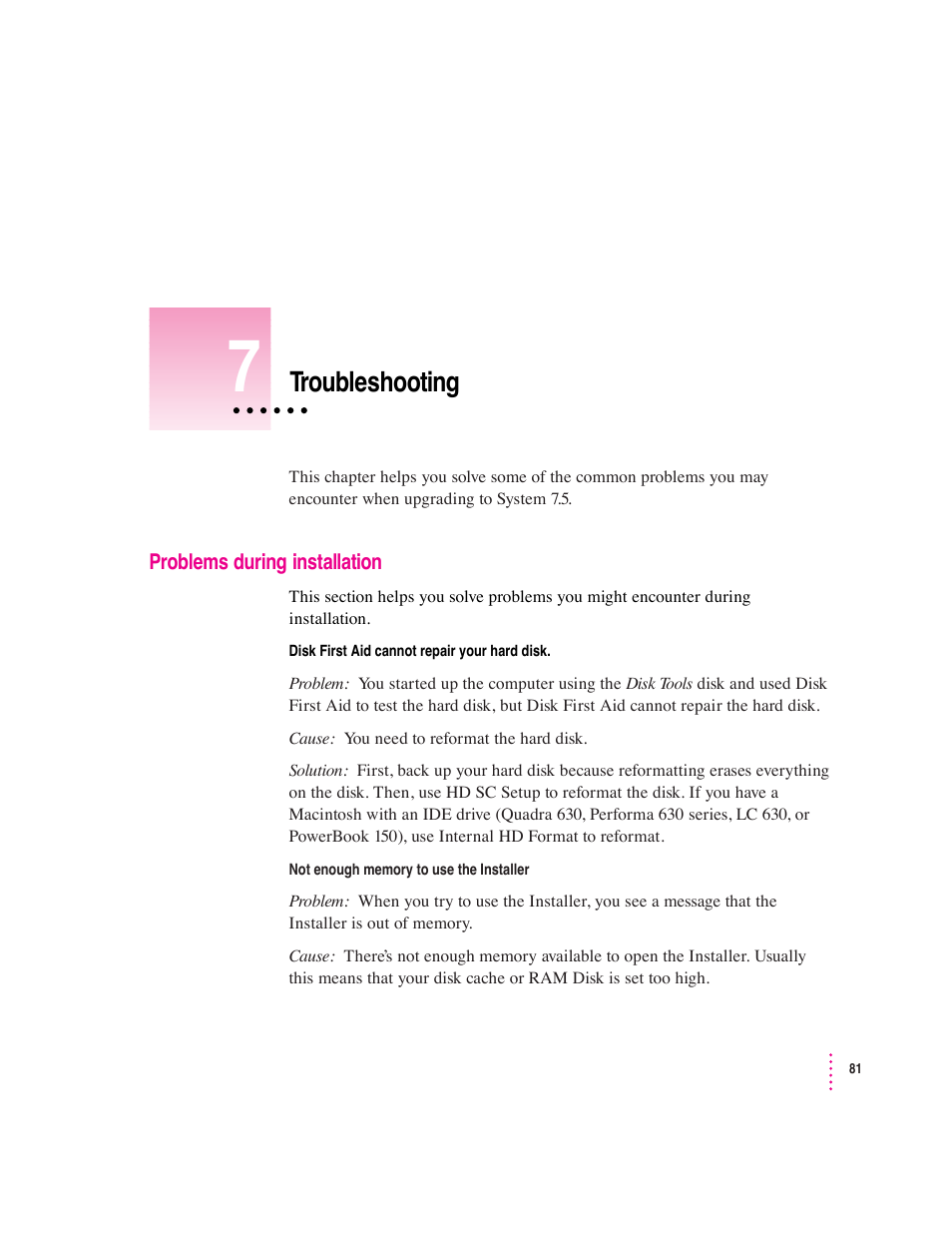 Troubleshooting | Apple Macintosh System 7.5 User Manual | Page 85 / 114