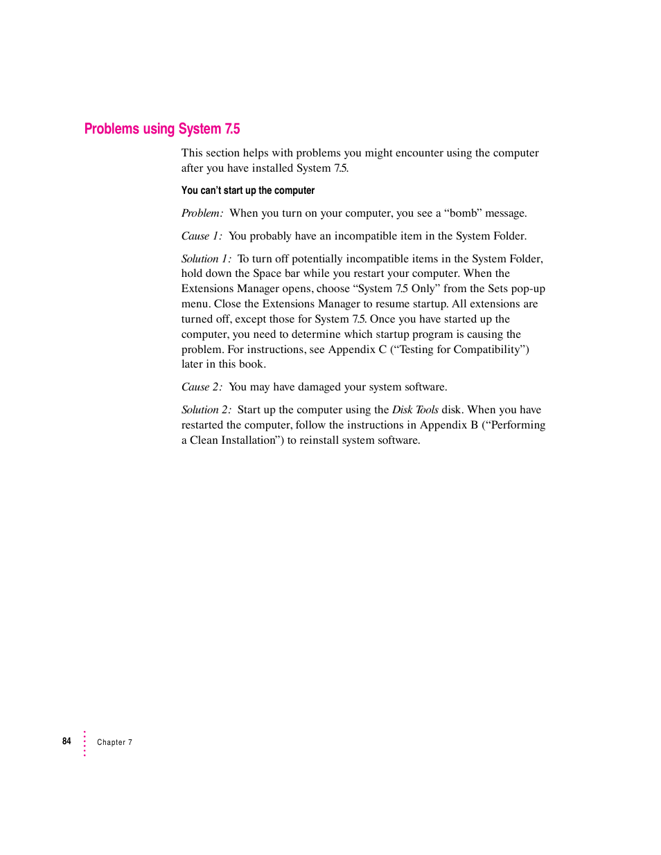 Problems using system 7.5 | Apple Macintosh System 7.5 User Manual | Page 88 / 114