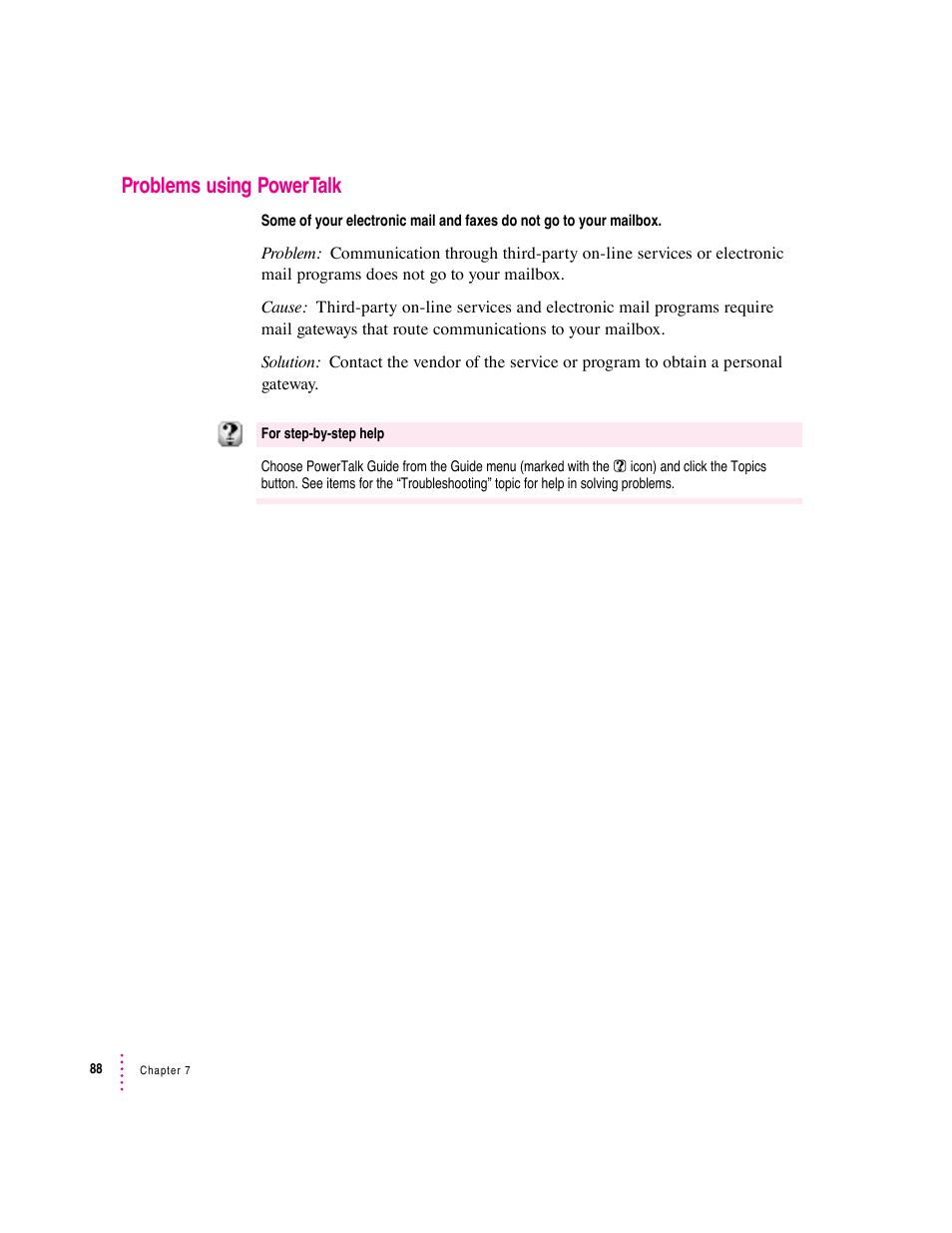 Problems using powertalk | Apple Macintosh System 7.5 User Manual | Page 92 / 114