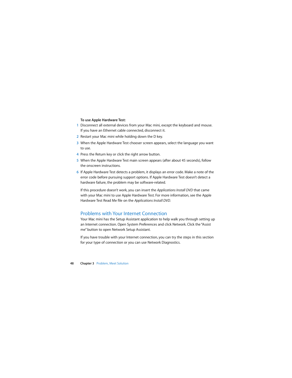 Problems with your internet connection | Apple Mac mini (Late 2009) User Manual | Page 48 / 76