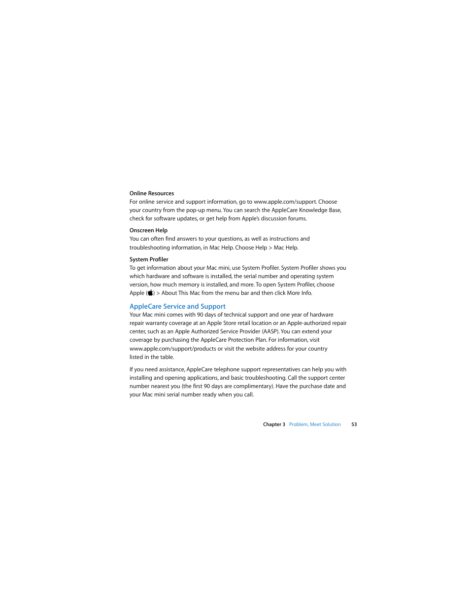 Applecare service and support | Apple Mac mini (Late 2009) User Manual | Page 53 / 76
