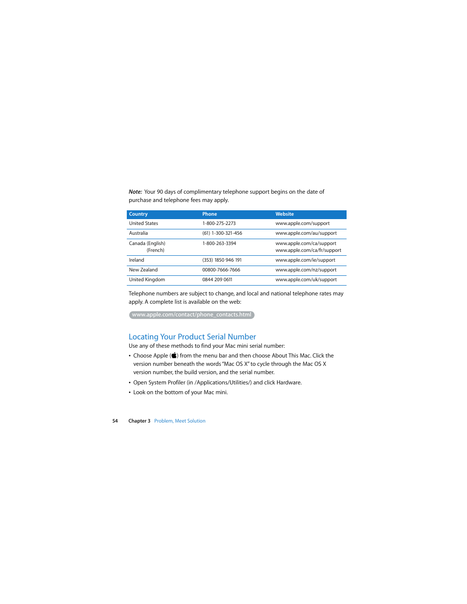 Locating your product serial number | Apple Mac mini (Late 2009) User Manual | Page 54 / 76