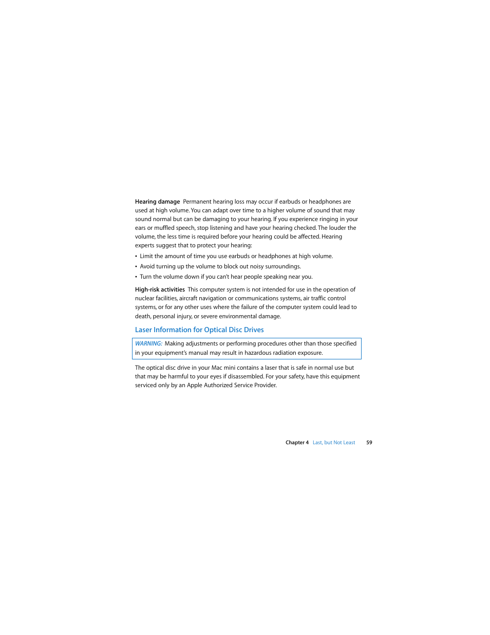 Laser information for optical disc drives | Apple Mac mini (Late 2009) User Manual | Page 59 / 76