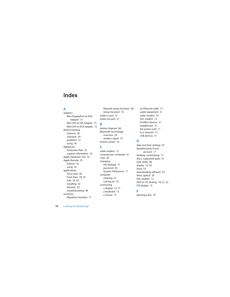 Index | Apple Mac mini (Late 2009) User Manual | Page 70 / 76