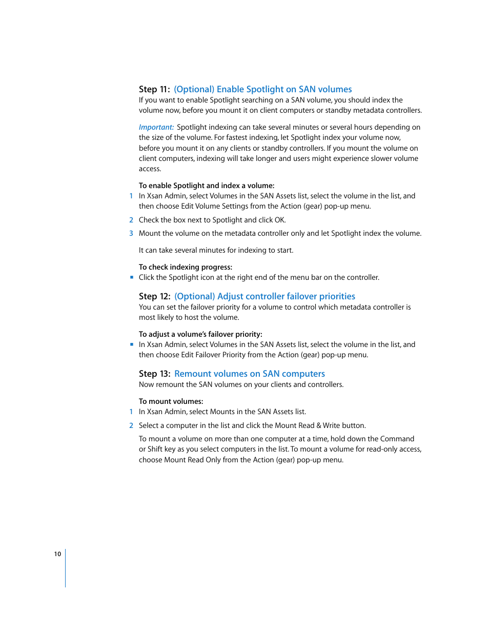 Step13:remount volumes on san computers | Apple Xsan 2 (Second Edition) User Manual | Page 10 / 11