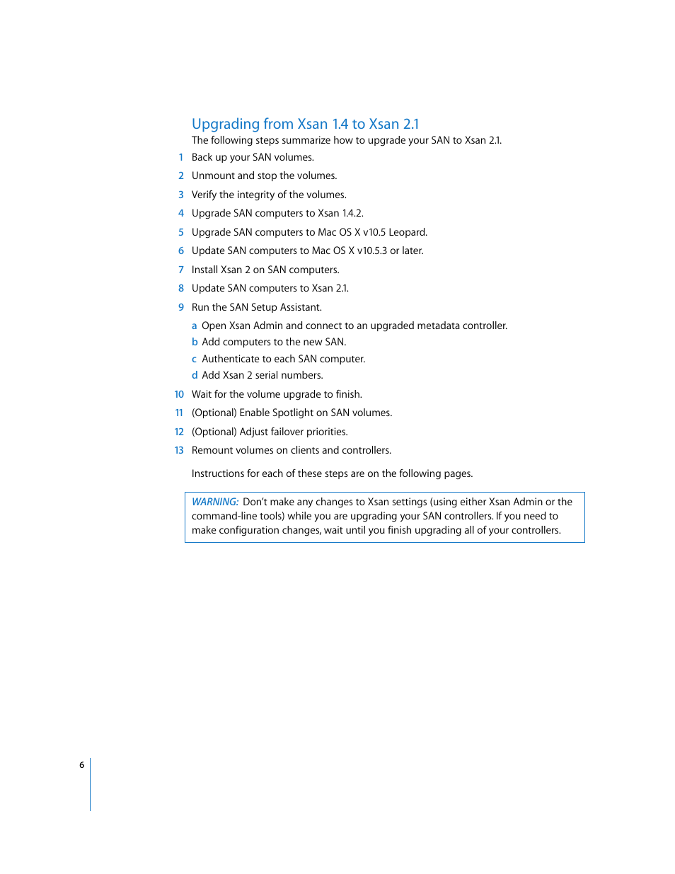 Upgrading from xsan 1.4 to xsan 2.1 | Apple Xsan 2 (Second Edition) User Manual | Page 6 / 11