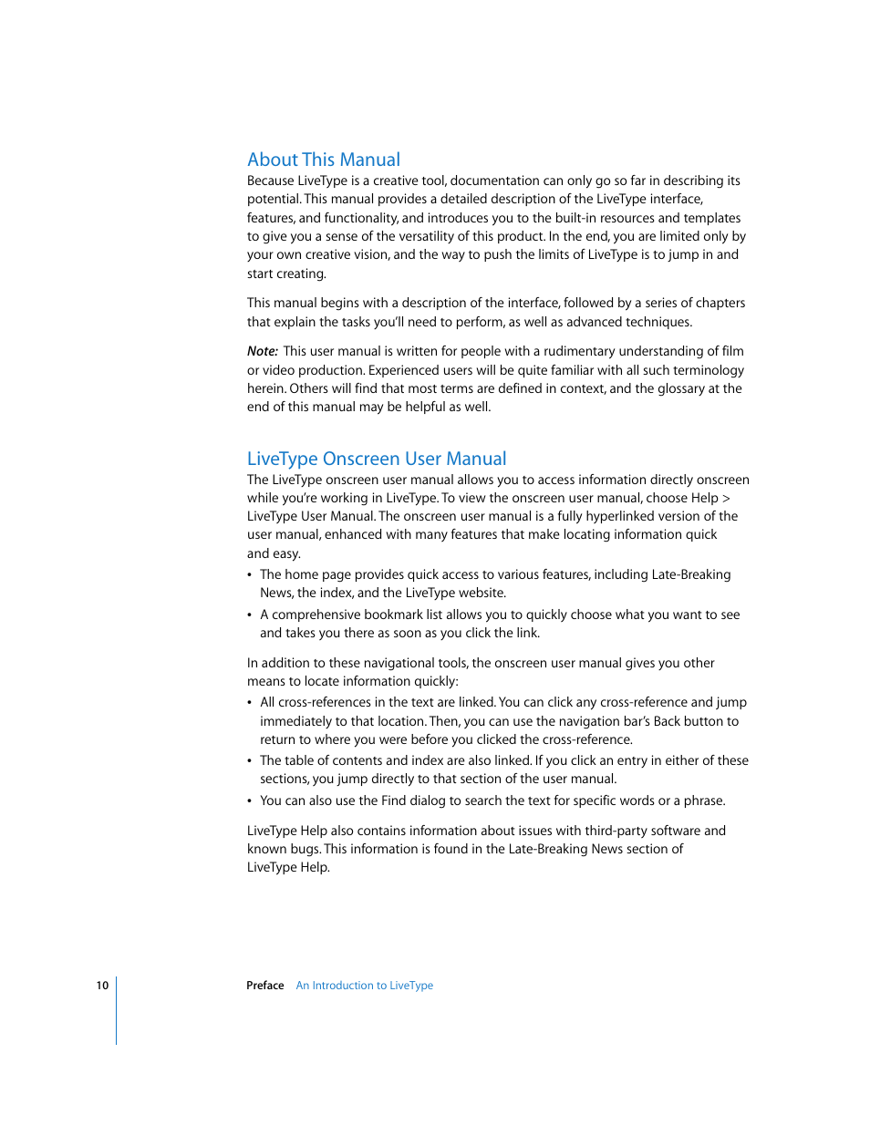 About this manual, Livetype onscreen user manual | Apple LiveType 2 User Manual | Page 10 / 157