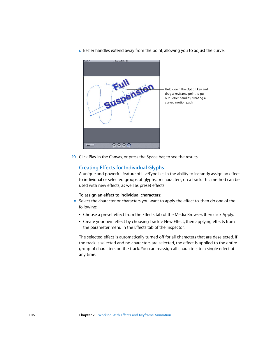 Creating effects for individual glyphs | Apple LiveType 2 User Manual | Page 106 / 157