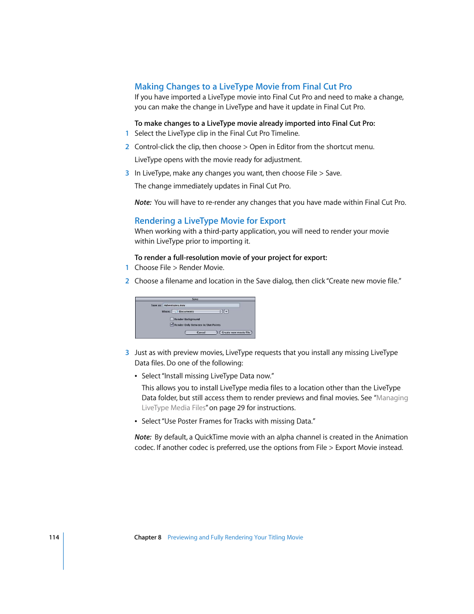 Rendering a livetype movie for export | Apple LiveType 2 User Manual | Page 114 / 157