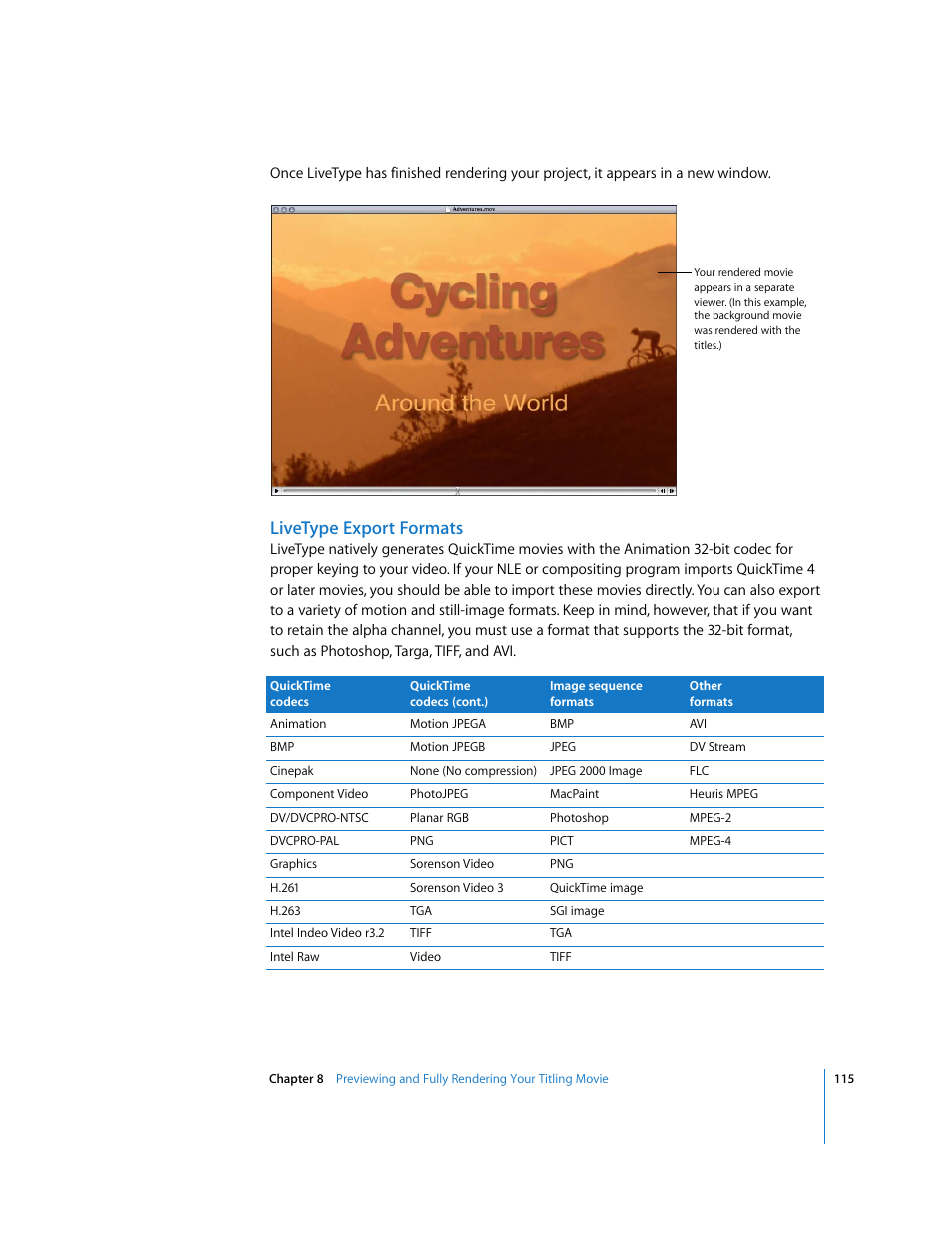 Livetype export formats | Apple LiveType 2 User Manual | Page 115 / 157