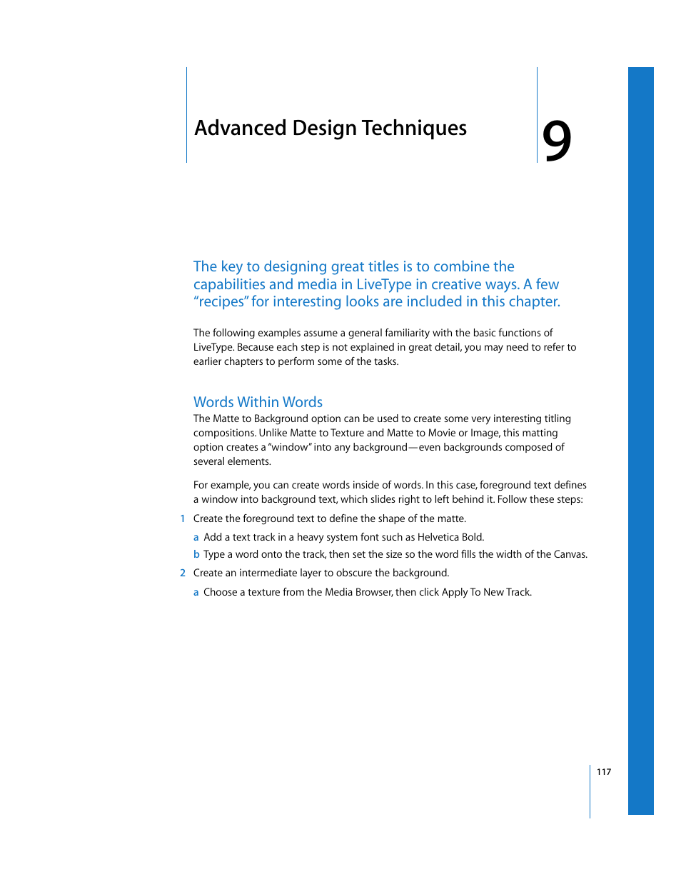 Advanced design techniques, Words within words, Chapter 9 | Apple LiveType 2 User Manual | Page 117 / 157