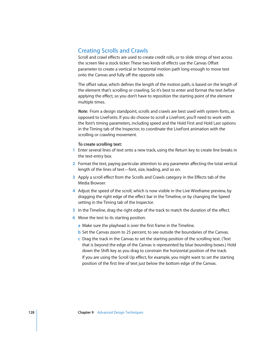 Creating scrolls and crawls | Apple LiveType 2 User Manual | Page 128 / 157