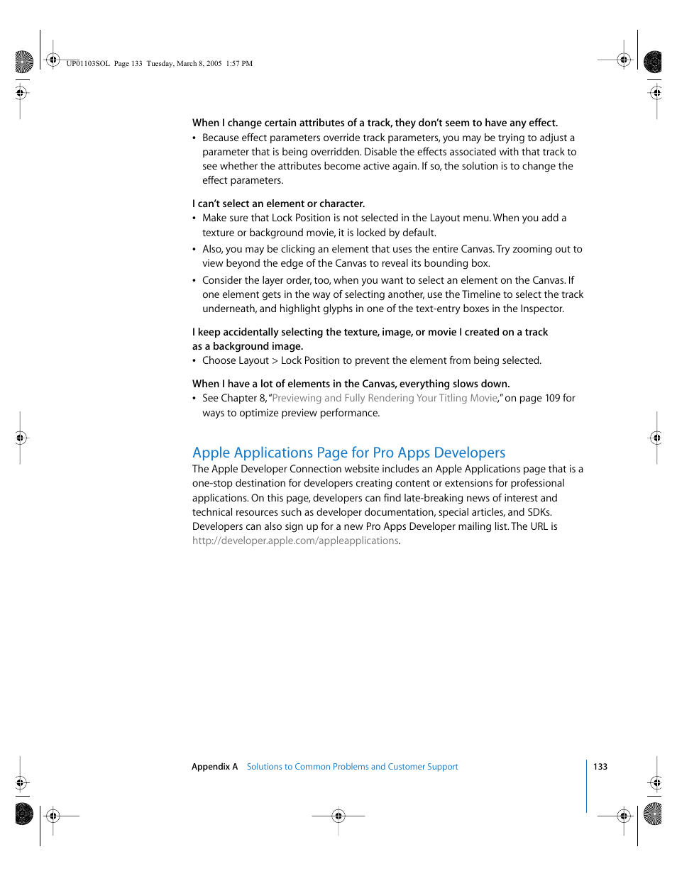 Apple applications page for pro apps developers | Apple LiveType 2 User Manual | Page 133 / 157