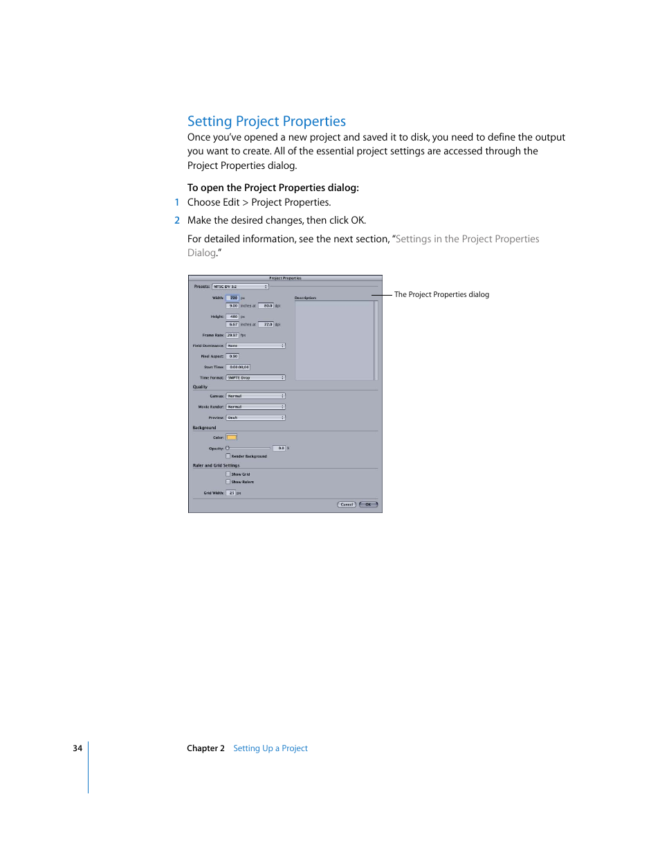 Setting project properties | Apple LiveType 2 User Manual | Page 34 / 157