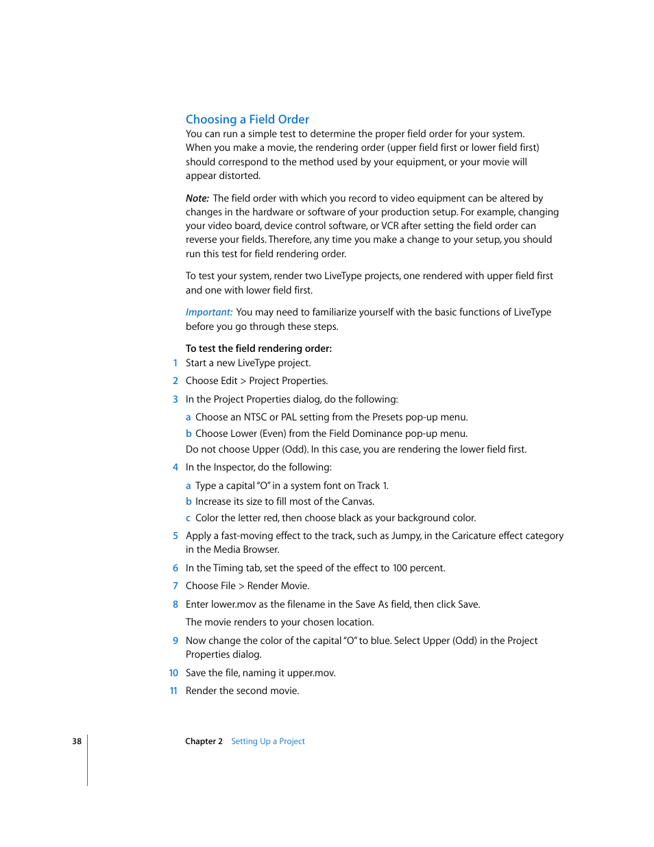 Choosing a field order | Apple LiveType 2 User Manual | Page 38 / 157