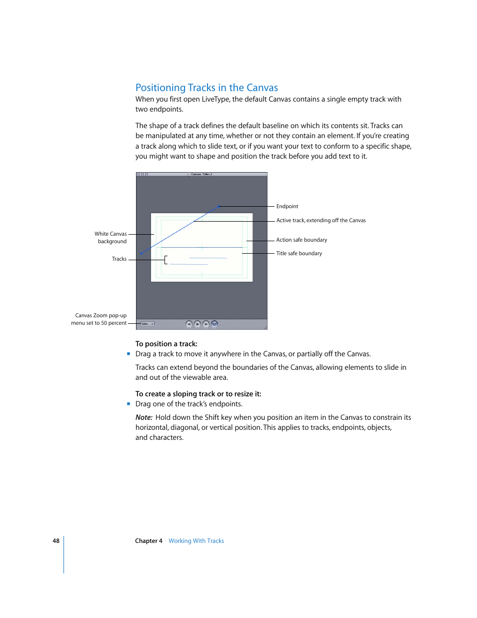 Positioning tracks in the canvas | Apple LiveType 2 User Manual | Page 48 / 157