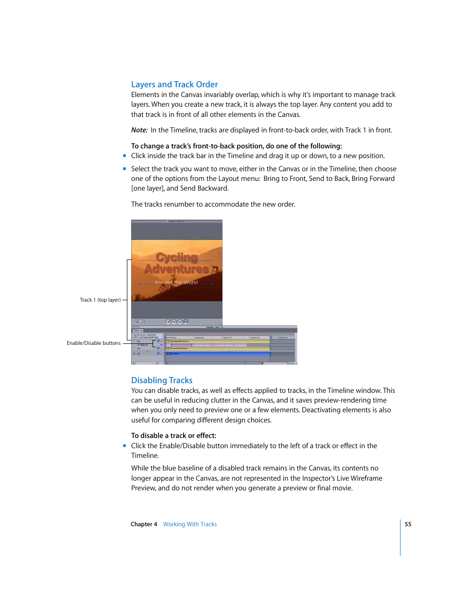 Layers and track order, Disabling tracks | Apple LiveType 2 User Manual | Page 55 / 157