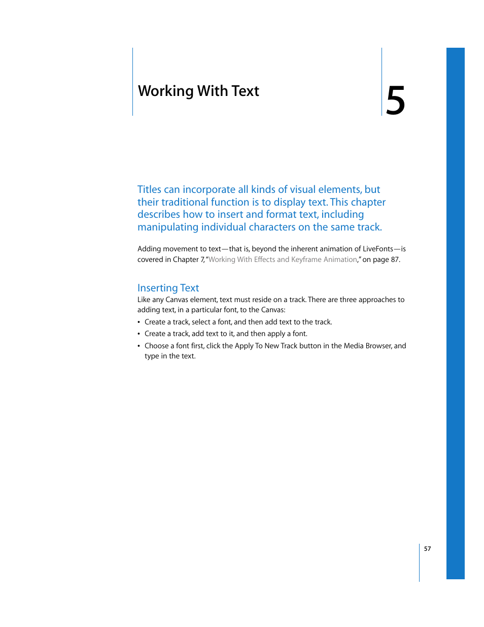 Working with text, Inserting text, Chapter 5 | Apple LiveType 2 User Manual | Page 57 / 157