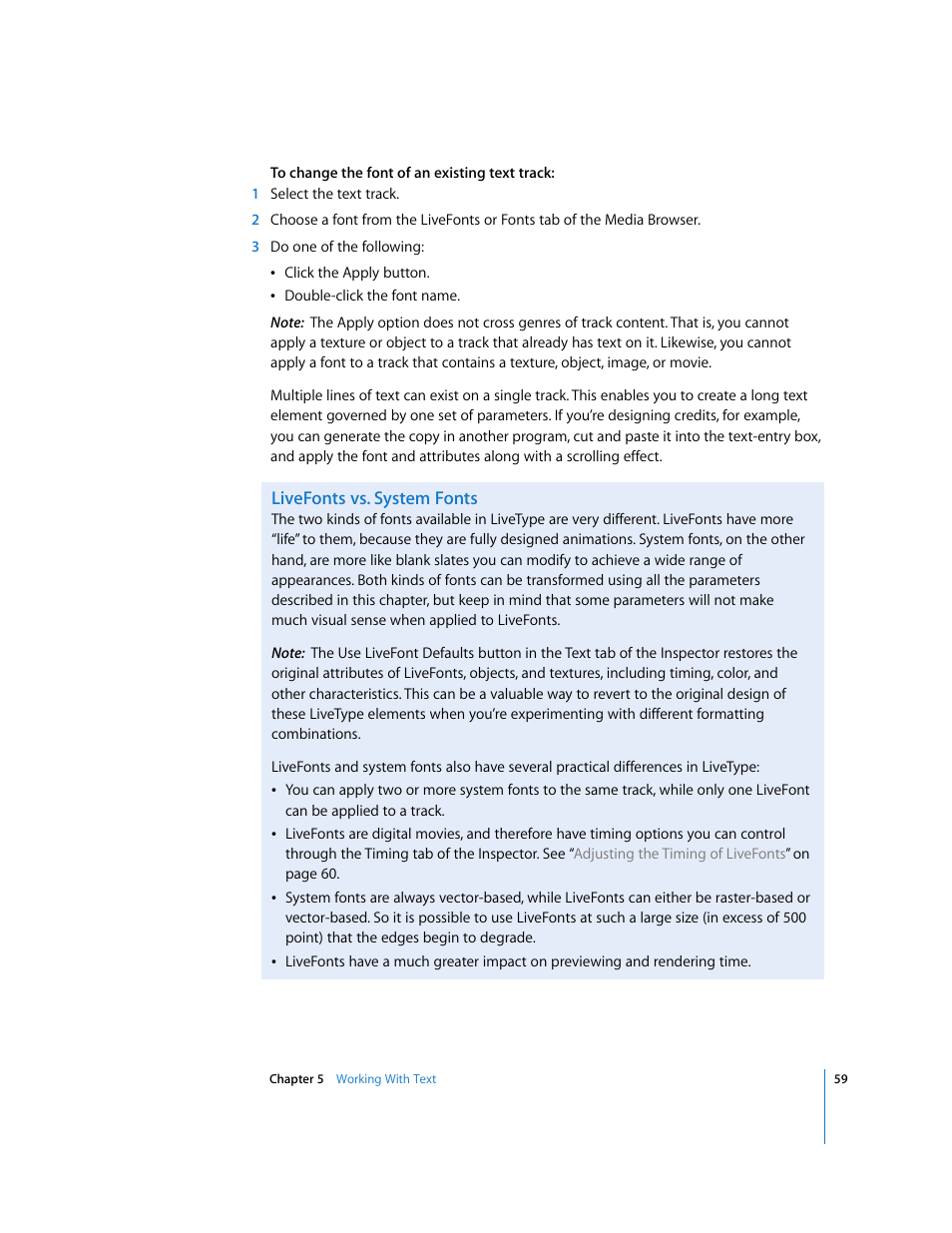 Livefonts vs. system fonts | Apple LiveType 2 User Manual | Page 59 / 157