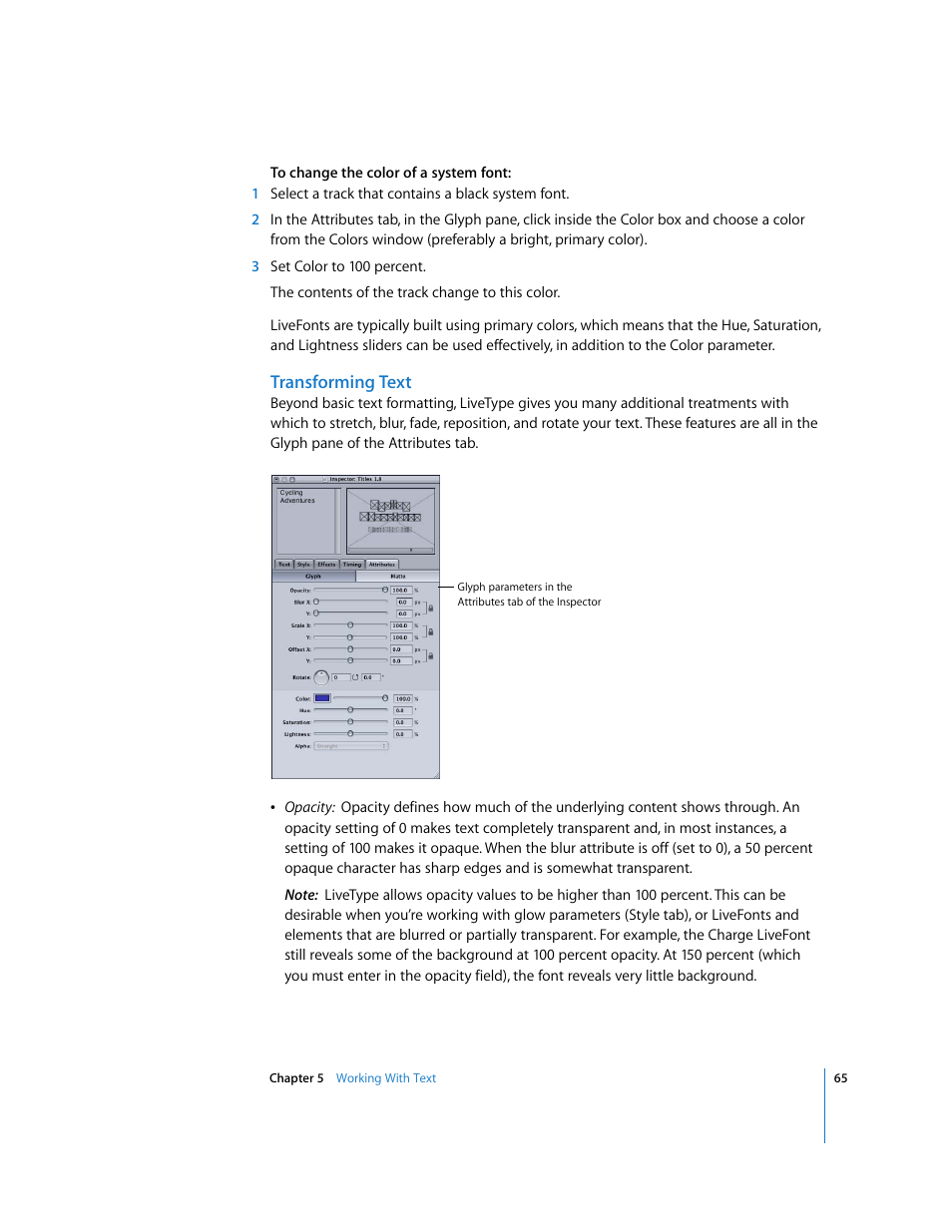 Transforming text | Apple LiveType 2 User Manual | Page 65 / 157